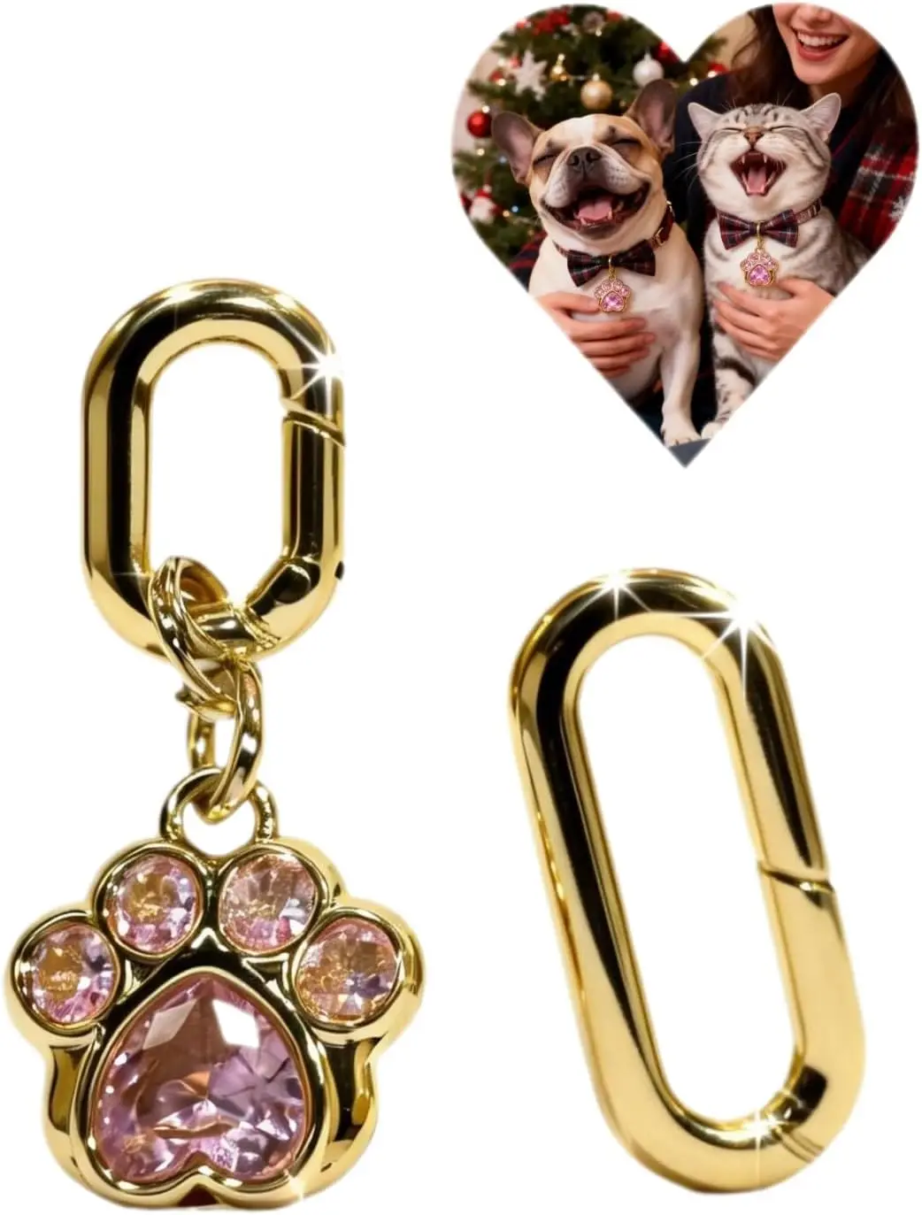 

Pet Paw Crystal Charm for Collar Keychain Bag Sparkling Pendant with Double Safety Clasps Small Jewelry Gift