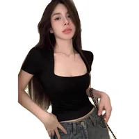 T-shirt Y2K été 2026 pour femme, col en V, sexy, mode coréenne, coupe slim, crop top, manches courtes, rouge, vêtements vintage, Kpop 5