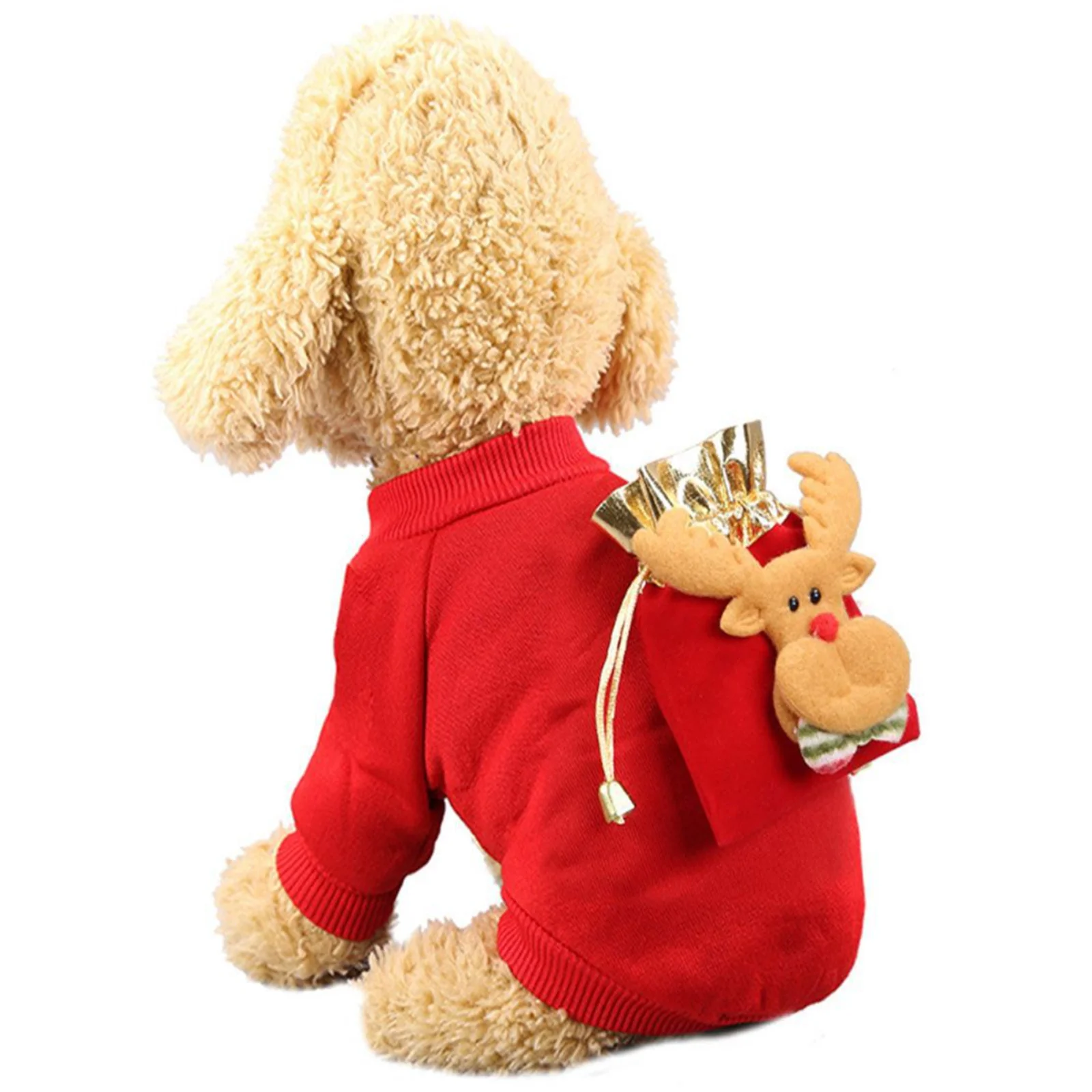 

Christmas Dog Costume Red Suit With Elk Bag Accessories Adjustable Cats Clothes Sweater