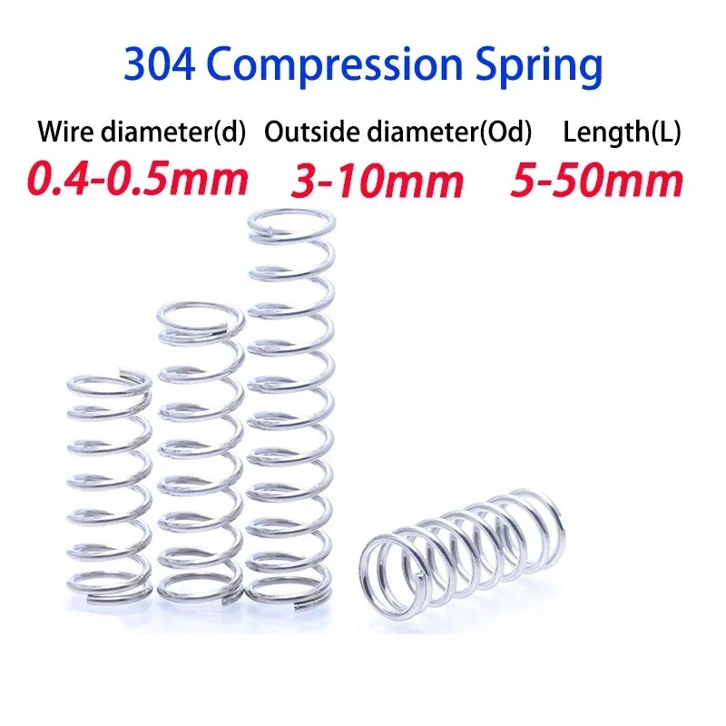 

10Pcs Wire Diameter 0.4mm 0.5mm 304 Stainless Steel Micro Small Compression Spring OD 3mm/4mm/5mm/6mm/7mm/8mm/9mm/10mm L：5-50mm