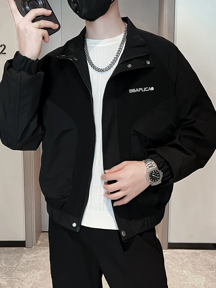 

Модная повседневная рабочая одежда: мужская куртка с воротником-стойкой, универсальная, для весны и осени, стильная, с длинным рукавом, на молнии, ветрозащитная...