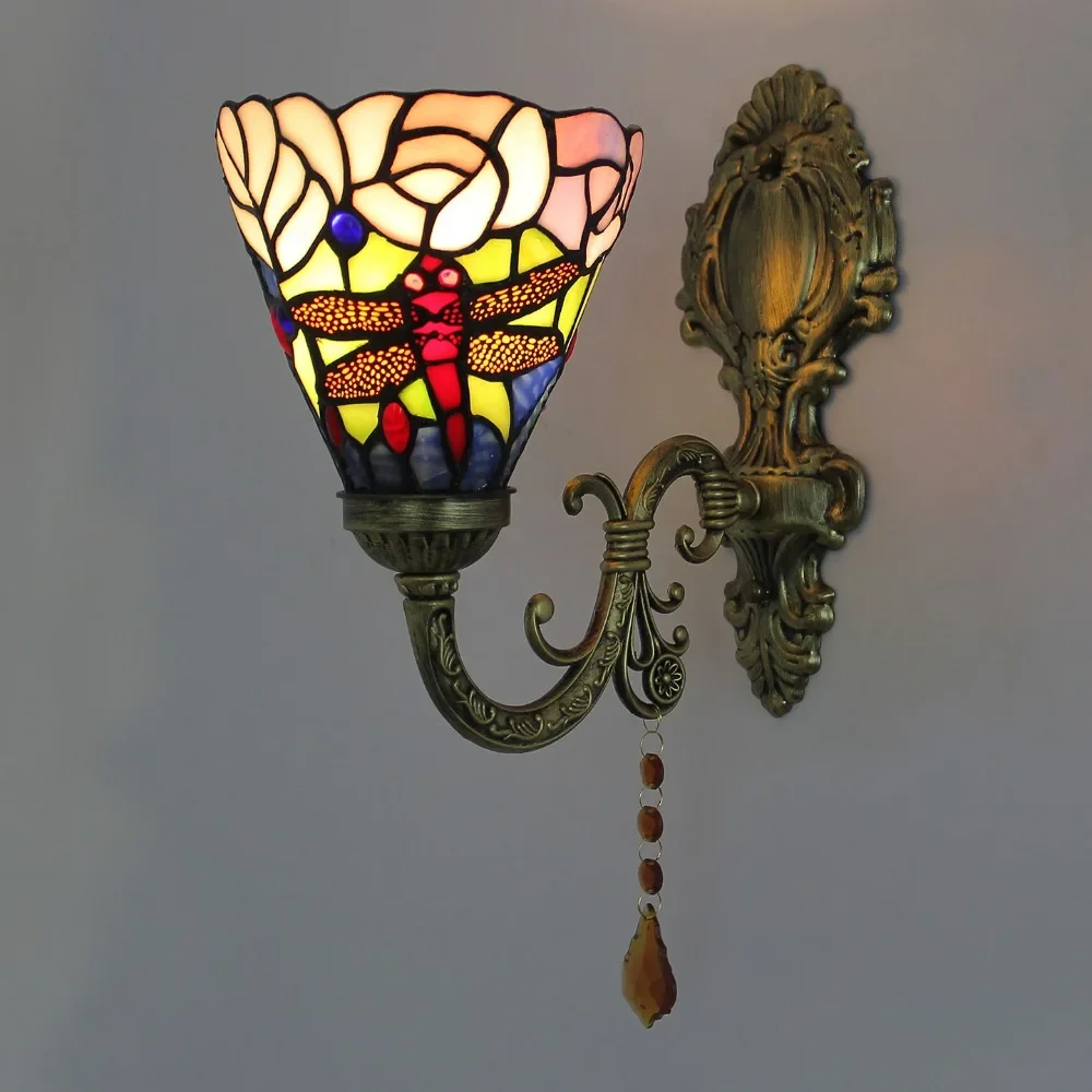 

Vintage Bedside Aisle Stairs Restaurant Bar Wall Sconce Tiffany Stained Glass Living Room Wall Light Lamp for Bedroom