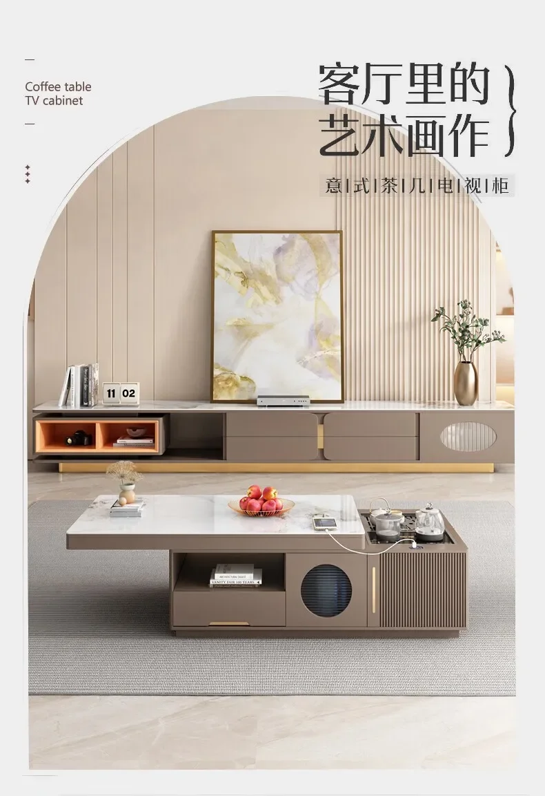 Telescopic Smart Tea Table Dining Table Integrated With Kettle Living Room Tea Table Rock Slab