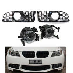 For BMW 3-Series E90 E91 E92 E93 2006-2011 M3 Style Car Front Bumper Fog Light Lamps Grilles Grille Replacement With Bulbs