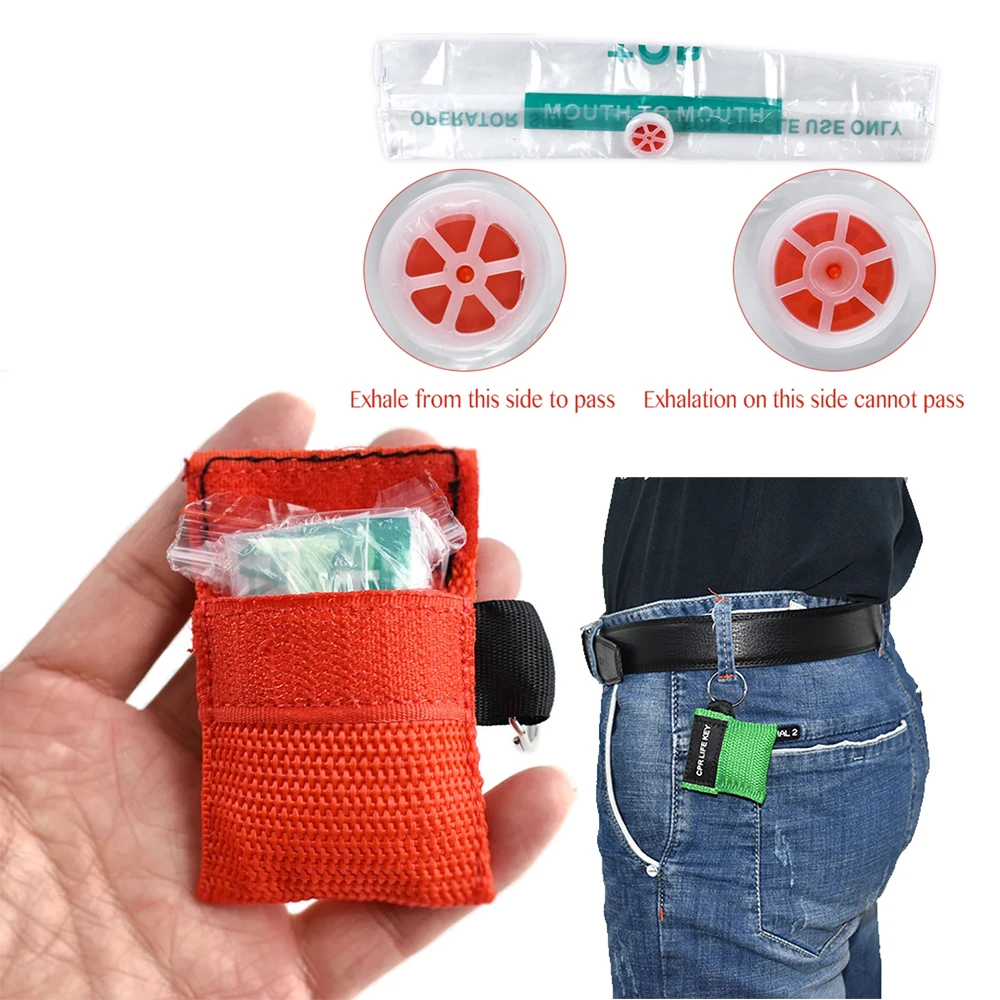 CPR Mask Keychain First Aid Emergency Face Shield Outdoor Rescue  Tools Jetting Resuscitator Mask One-way Valve Mask