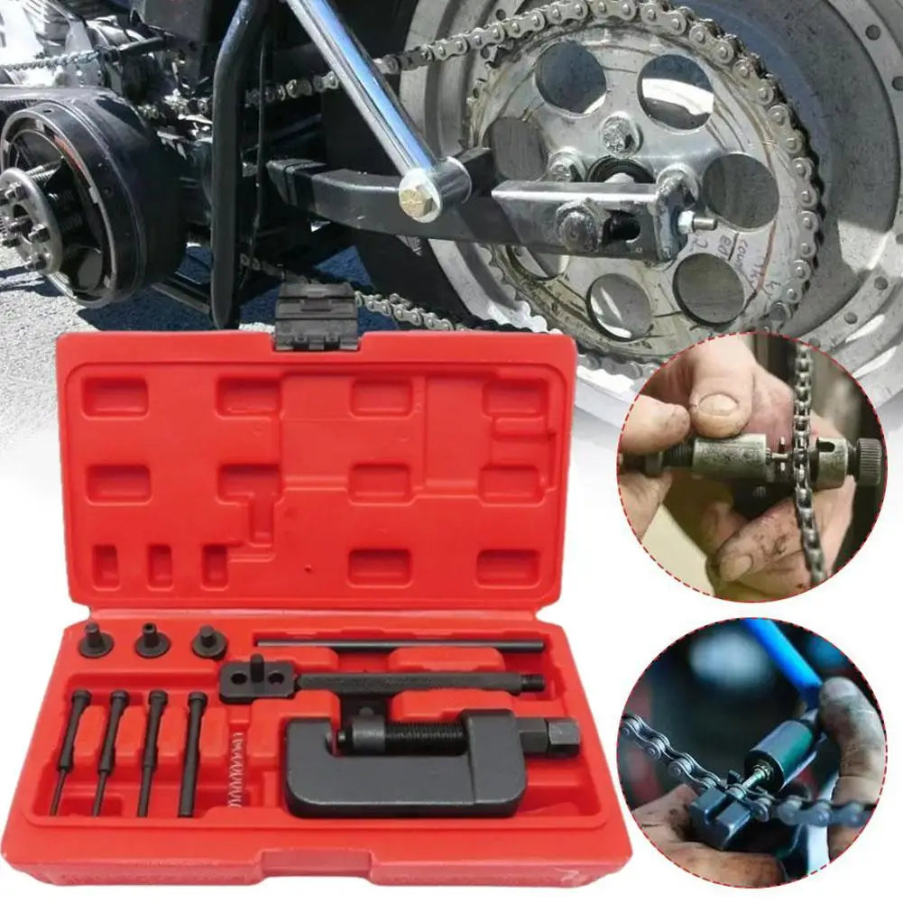 

13PCS Versatile Chain Repair Tool Set Motorcycle Chain Set Red Duty W/h Link Case Splitter Remover Motorcycle Riveter Bike Q2L3