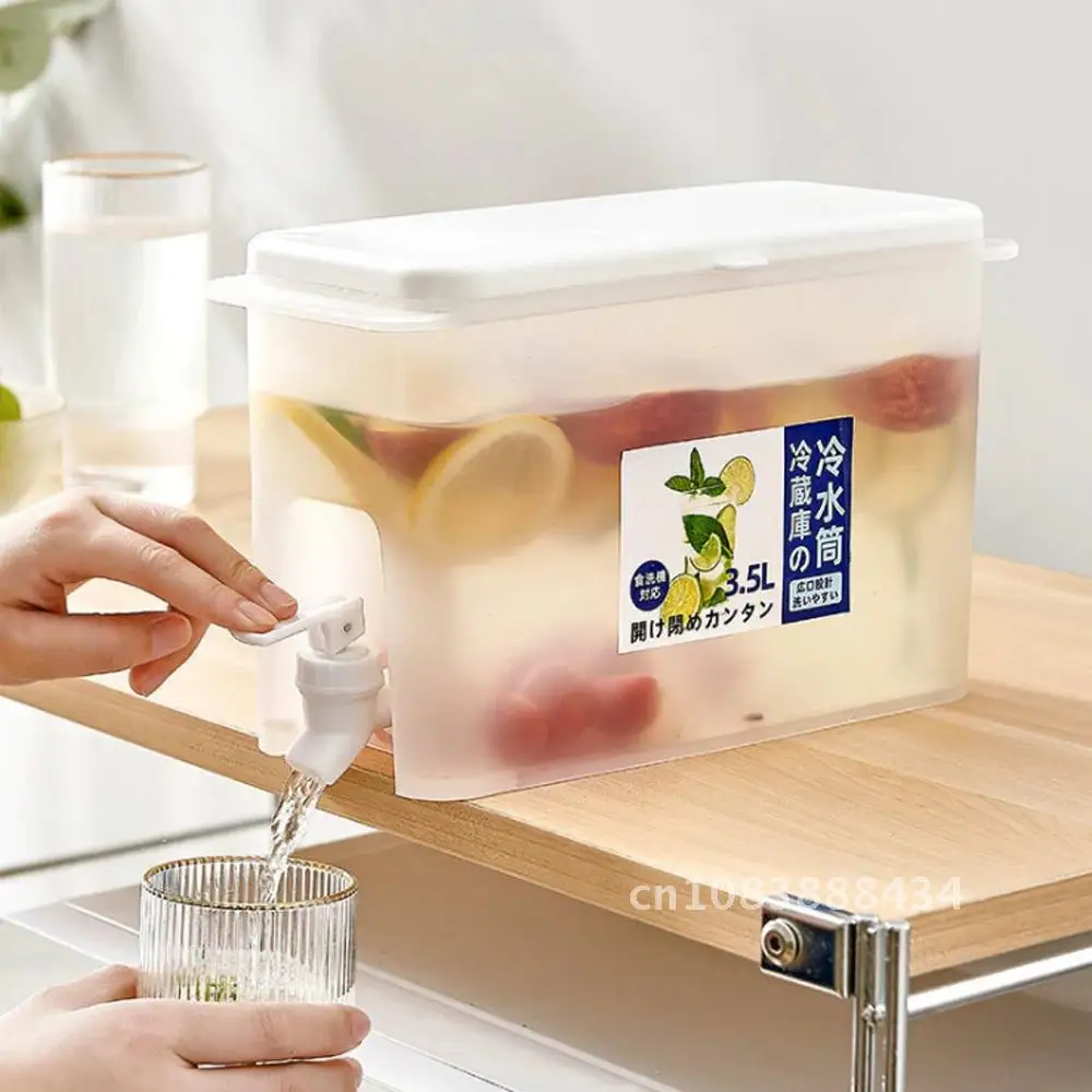 

4L/3.5L Cold Kettle with Faucet Refrigerator Fruit Teapot Summer Household Lemonade Bottle Large Capacity Ice Water Cool Bucket