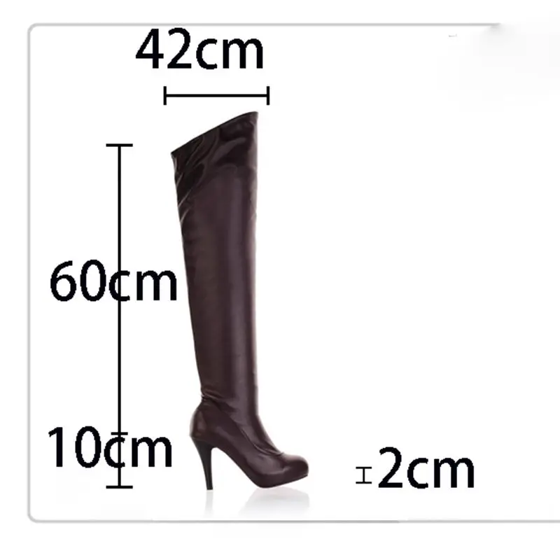 ORCHALISA Sexy Female Stretchy Boots Round Toe Thin Heels 10cm Platform 2cm Zipper 31 32 33 45 46 Fashion Women Party Thigh Bota