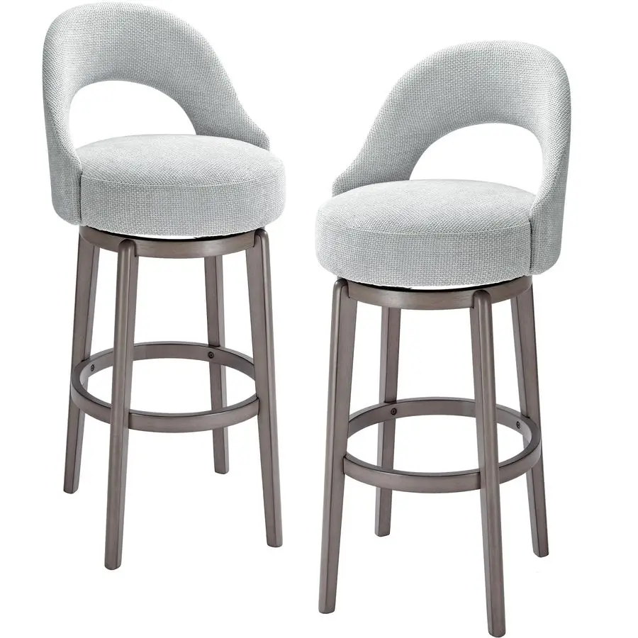 

Вращающиеся барные стулья с высокой спинкой, комплект из 2 штук, барные стулья с обивкой из вельвета и подставкой для ног из массива дерева, современные стулья для барной стойки