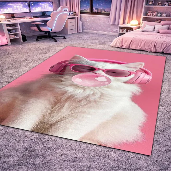 

Розовый коврик для геймеров с кошкой, ковер для спальни, коврик для кошек, напольный коврик в стиле середины века, ретро-коврик для гостиной, винтажный бирюзовый ковер для домашнего декора
