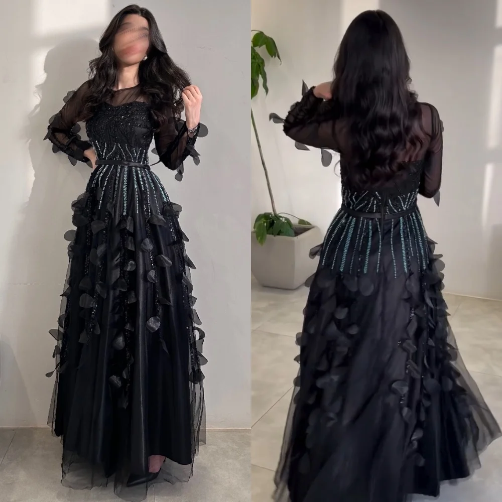 

Customized Retro Organza Pleat Sequined Flower A-line O-Neck Midi Dresses Bespoke Occasion Elegant Sparkle