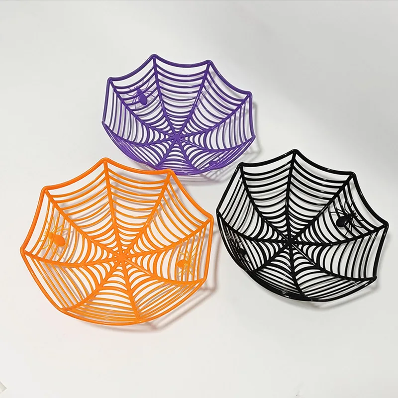 Halloween Candy Basket Black Orange Spider Web Bowl Biscuit Packaging Basket Fruit Plate Trick or Treat Halloween Decoration