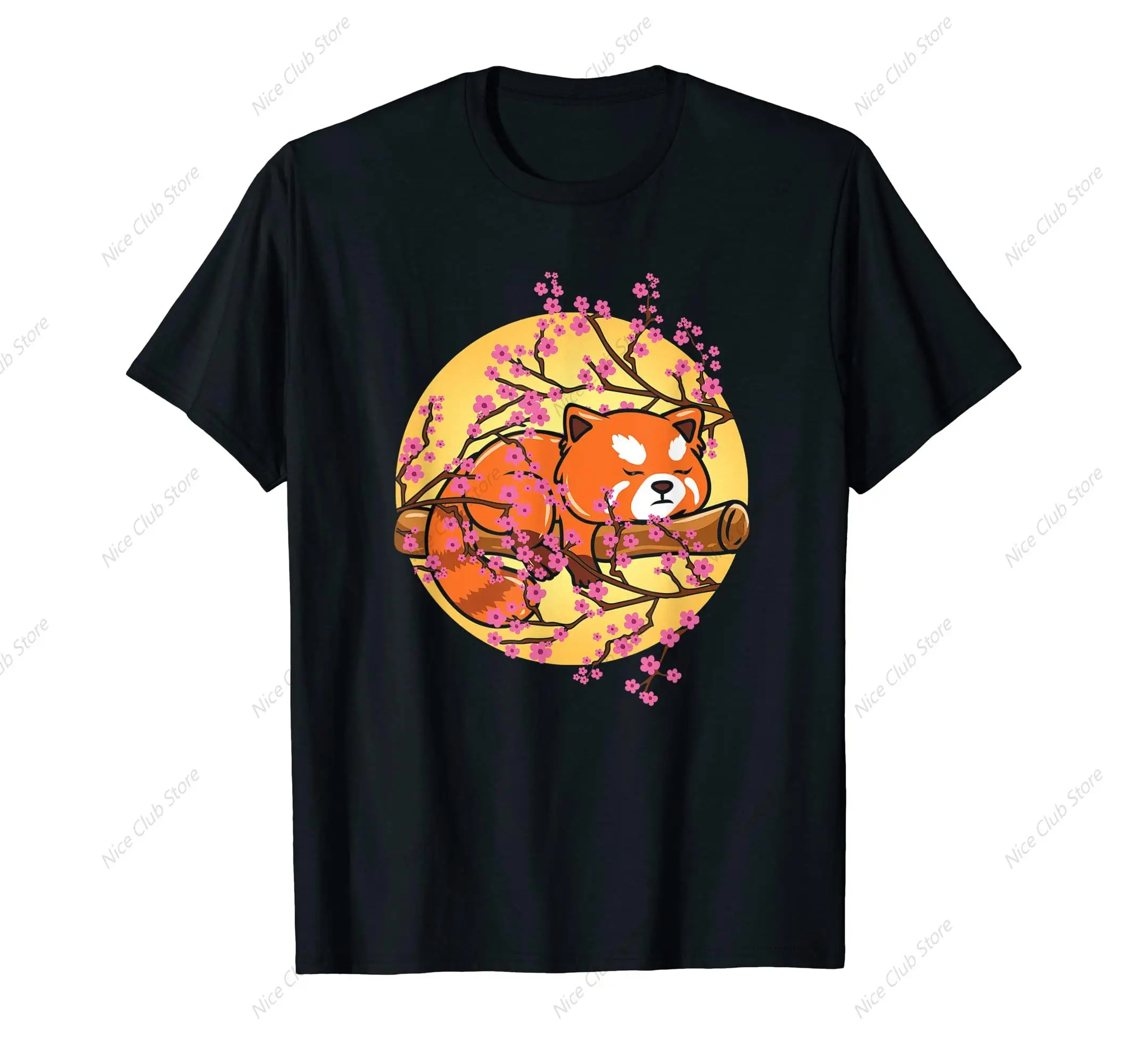 

Red Panda Flower T-Shirt for Men Cotton 100% Summer Tops