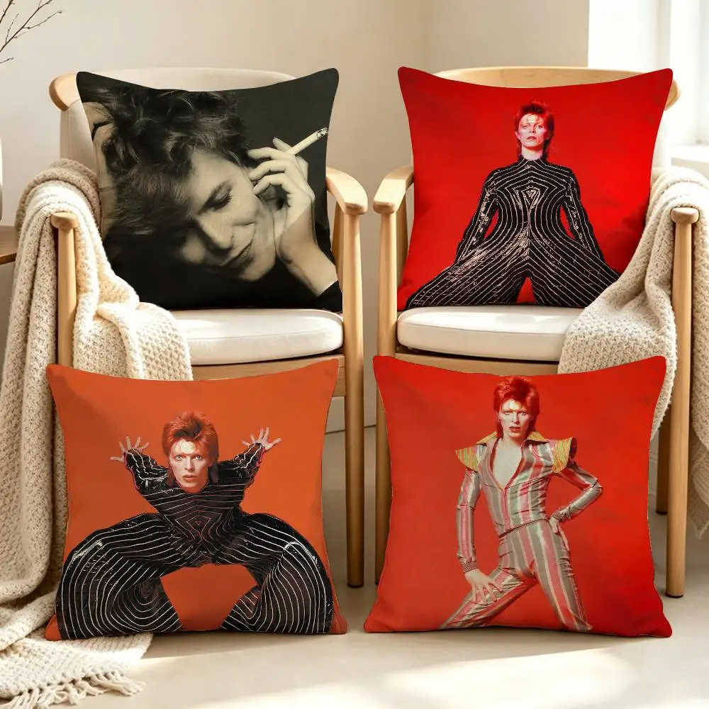 1970s D-David Bowie Glam Rock Customizable Square Cushion Cover Double Sided Print Pillow Case