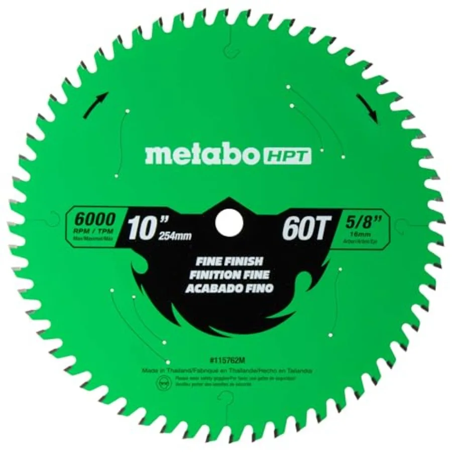

10-Inch Miter Saw/Table Saw Blade Fine Finish 60-Tooth 5/8-Inch Arbor Industrial High Performance Tungsten Carbide PTFE Coating