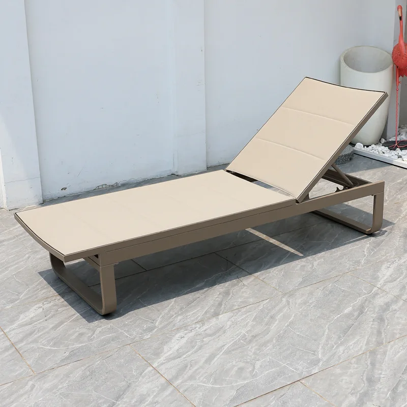 Beige Adjustable Outdoor Chaise Lounge Aluminum Frame Patio Recliner for Garden Poolside