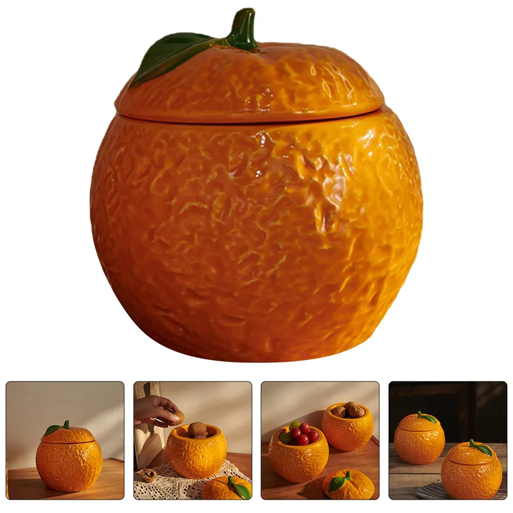 Tarro de Cerámica Naranja con Tapa para Almacenar Té, Granos, Nueces, Arroz, Frijoles, Bocadillos Secos, Dulces, Conservador de Frescura, Decoración para Cocina y Hogar