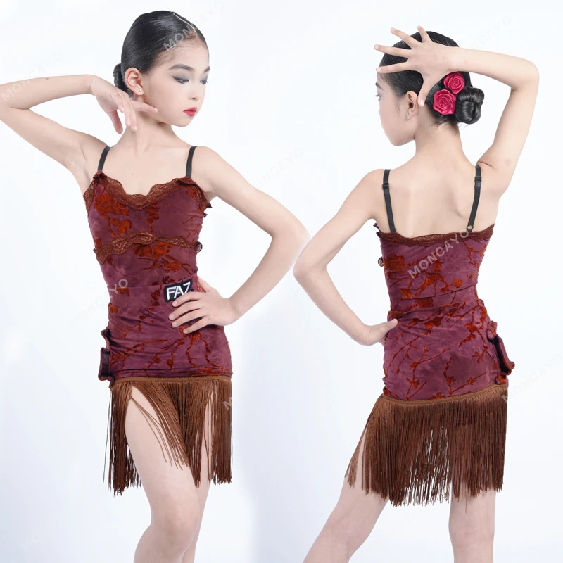 

Fringe Dress Rumba Samba Tango Latin Dance Costume Girls Ballroom Dancing Dress Tassel Skirt Children's Latin Practice Dress