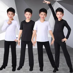Boy Ballroom Dancing Practice Wear Boy Men Latin Dance Top Pants Suit White Black Latin Shirt Dance Costume