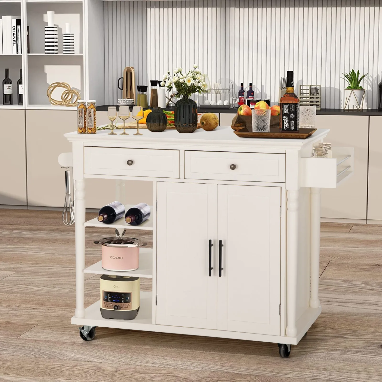 

Kitchen Island Kitchen Cart on Wheel with Storage Drawer Rolling Trolley White