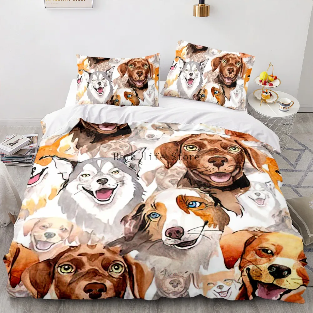 Cute Dog Bedding Set Double Single King Queen Polyester Animal Dogs Shiba Inu Bed Duvet Cover Pillowcase Kids Quilt Cover Decor