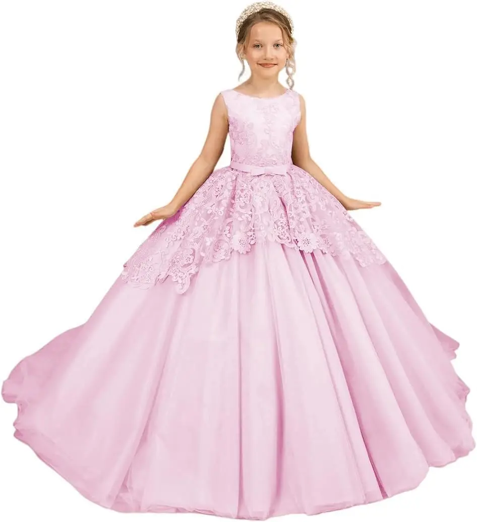 

Tulle Flower Girl Dress for Wedding Lace Appliques Embroidered Princess Kids Pageant Birthday Party pageant dresses for girls