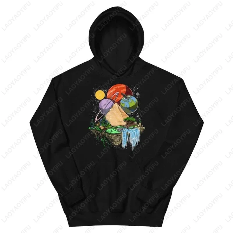 Space Egyptian Pyramid Psychedelic Cosmic Hoodie Planets Egyptian Pyramids Creative Print Sweatshirt Men Women Trending Pullover