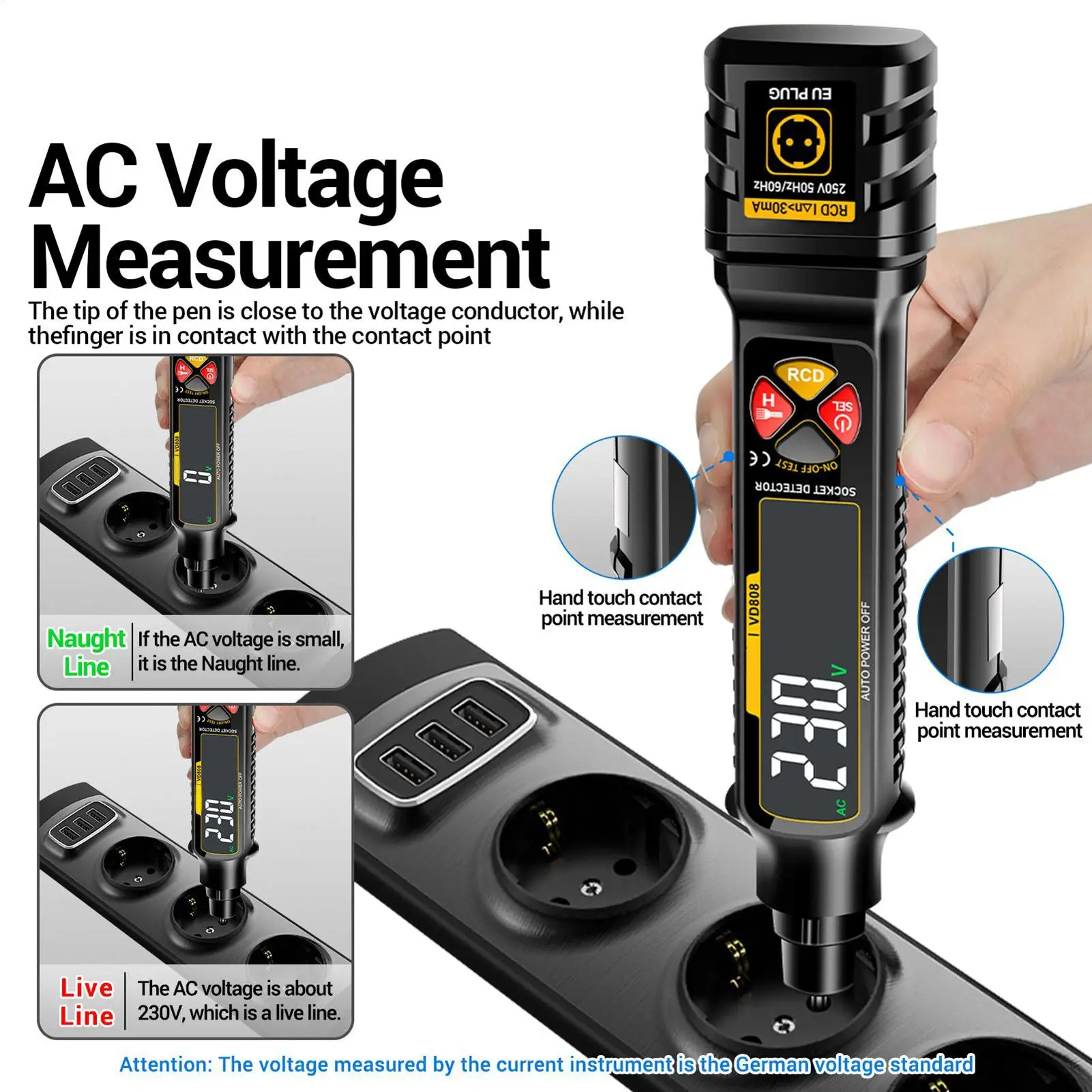 

Тестер розеток, умный прибор для проверки розеток со светодиодным дисплеем и подсветкой, устройство для отслеживания электрических цепей 2-300 В для домашнего автокемпера с электроприводом