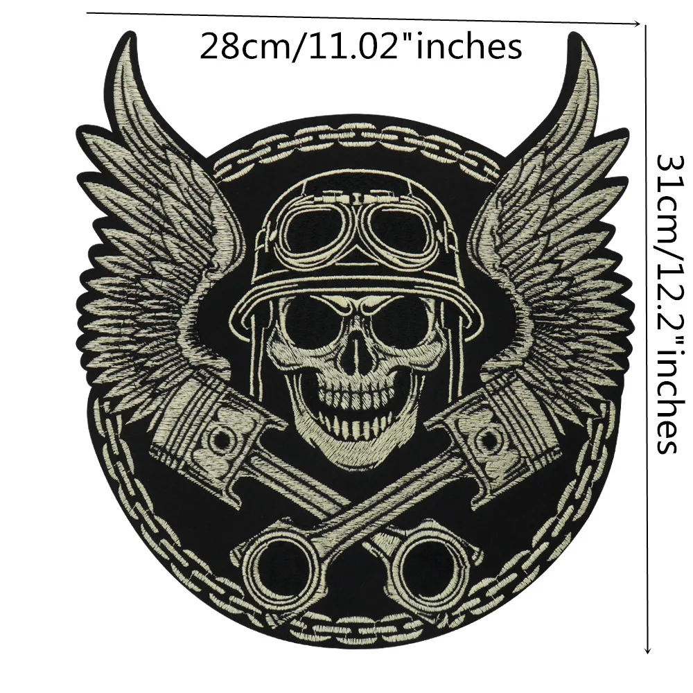 Large Embroidery Skull  Patches for Jacket Back Motorcycle Biker Applique Iron on Badge