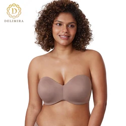 Delimira Women's Strapless Bra Unlined Underwire Minimizer Plus Size Support Anti-slip Silicone DD E F G