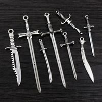 10pcs/lot Antique Silver Plated Sword Blade Charms Pedants DIY Jewelry Making Accessories for Necklace Craft Findings