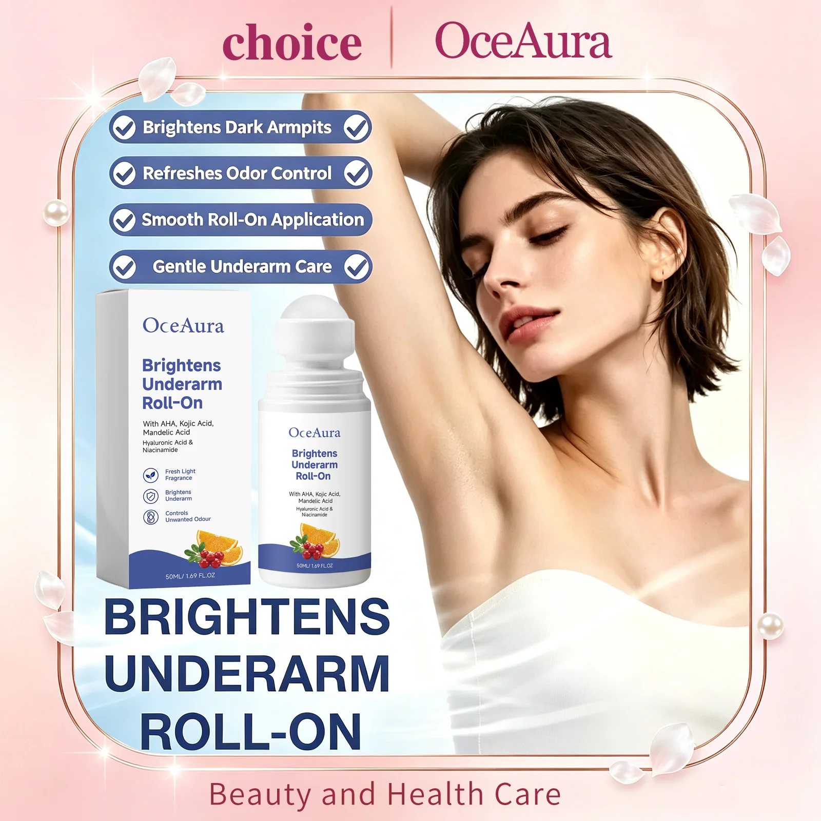 OceAura Kojic Acid Underarm Brightening Deodorant Roller Refresh Body Odor Improve Dark Armpits Underarm Care Roll‑on Deodorant