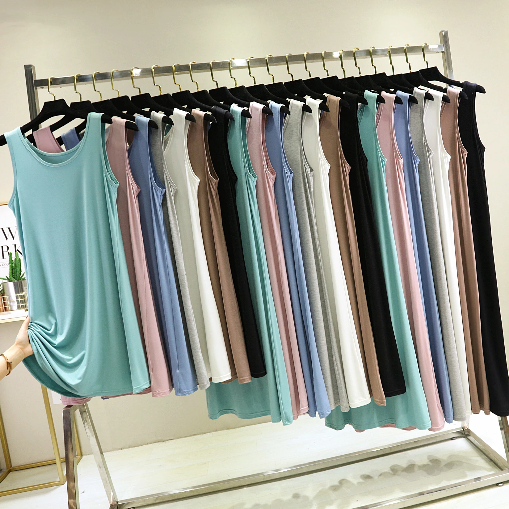 Modal Svel Dr Women Summer Inner Skirt Tank Top Long Dr plus Size Thin ow Slim Base Skirt round Ne High Waist