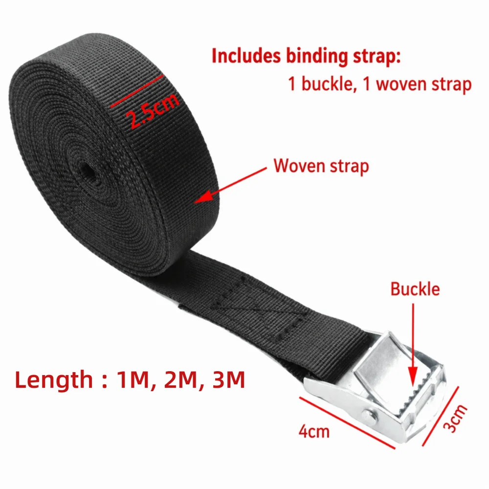 Black Tie Down Straps Metal Buckle Adjustable Luggage Straps 1/2/3 Meters*25mm Strong Ratchet Belt Tow Ropes for Trailer Luggage view 2