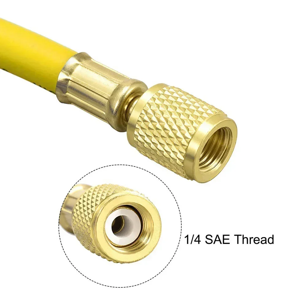 1/4 SAE Charging Hose 1/4 SAE Thread 800Psi Yellow Brass Connectors Charging Hose Flexible For AC Refrigeration