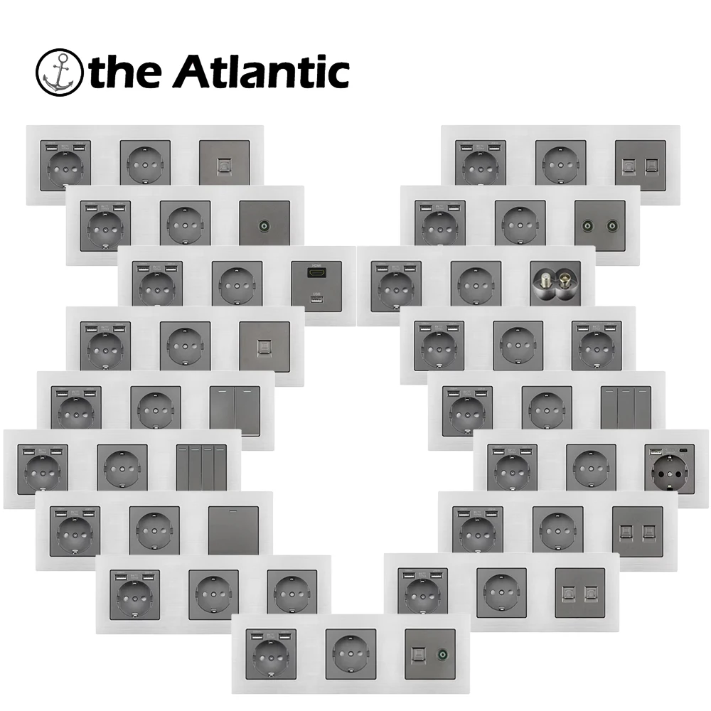 

Бытовая розетка с USB-розеткой и переключателем HDMI RJ45, тройная розетка для телевизора, электрическая розетка серого, серебристого цвета с металлическим каркасом