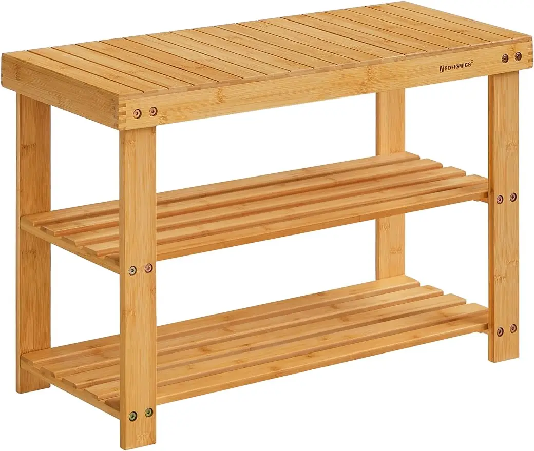 

NEW Shoe Rack Bench 3-Tier Bamboo Shoe Storage Organizer 11.3 x 27.6 x 17.8 Inches Natural