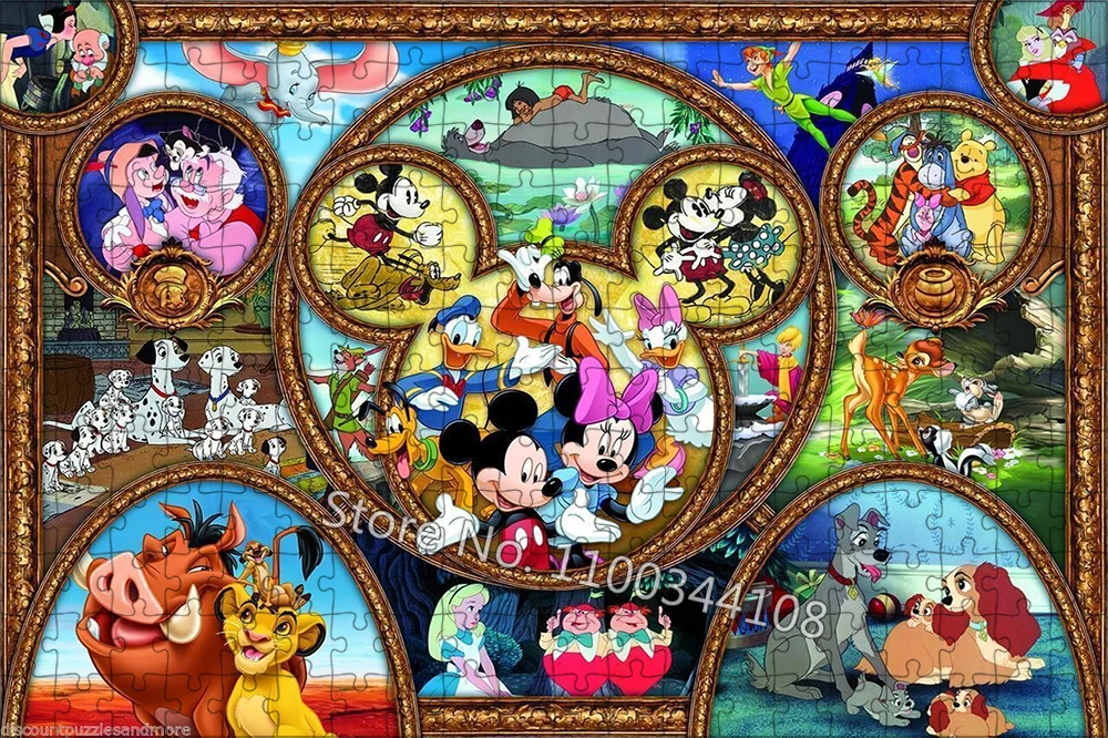 Classic Disney Movie Jigsaw Puzzle Mickey Mouse Lion King Cartoon Princess Wooden Puzzles for Adult Decompressing Assemble Toys