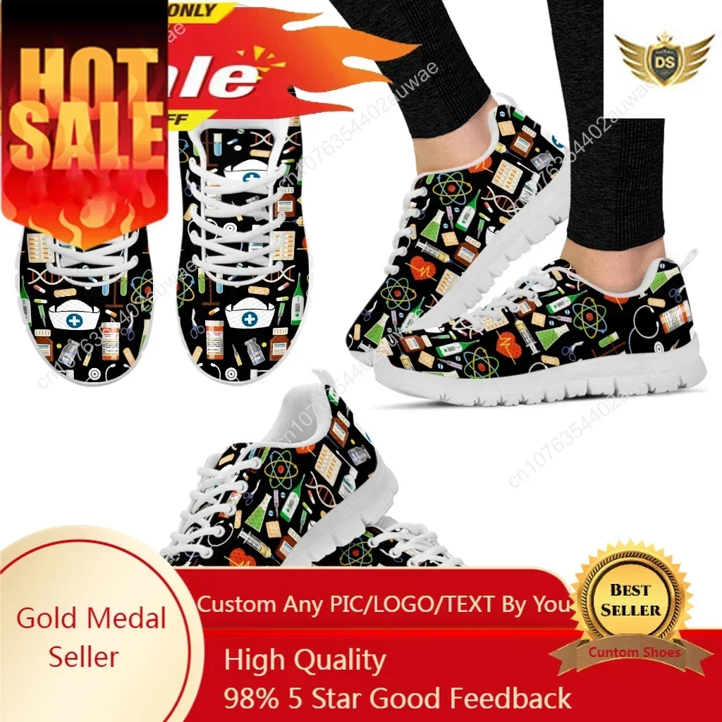 White Nursing Shoes For Women First Aid/medical Printed Comfortable Sneakers Lace-up Shoes Footwear Zapatos