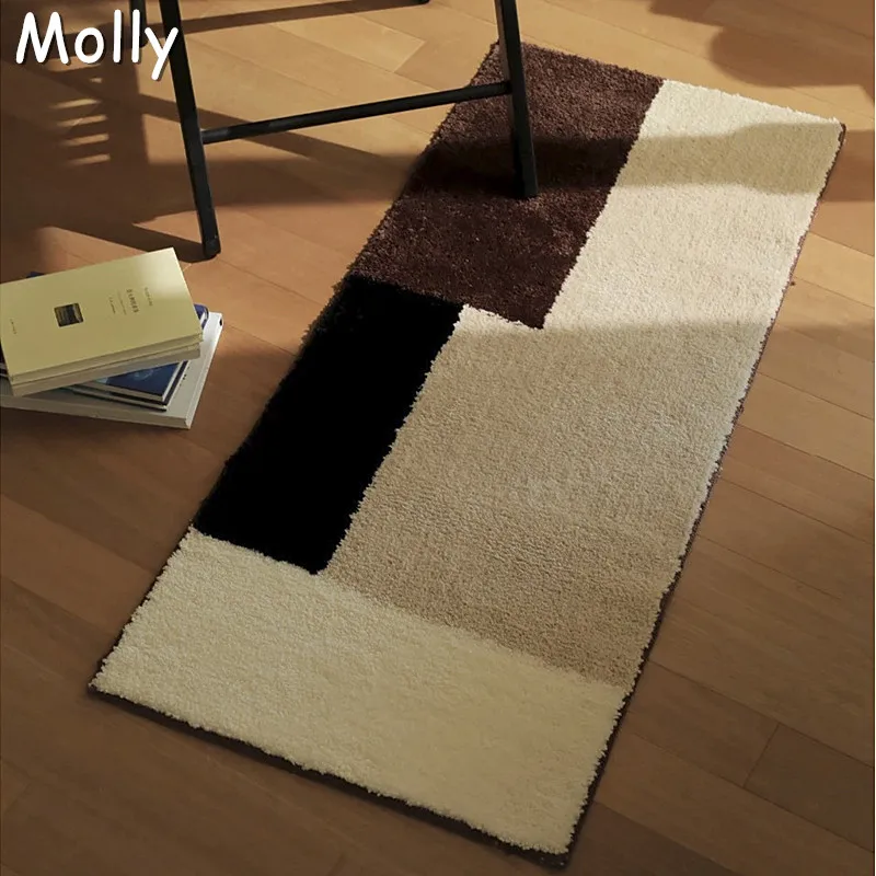 

Vintage Tufted Soft Bedroom Rugs Flocking Stripe Bedside Carpets Non-slip Long Area Rug Living Room Balcony Floor Mat Home Decor