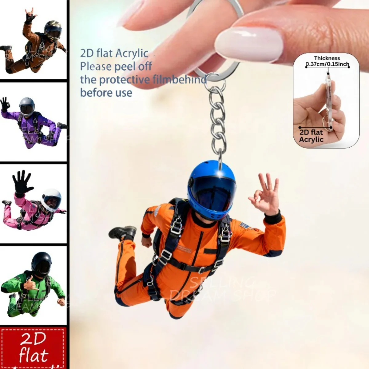 Skydivizing Keychain,Skydivers Ornament,Jumping Extreme 2D Flat Acrylic Pendant,Hanging Decoration for Bags/Party/Festive/Gifts