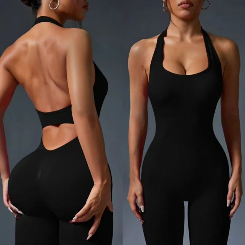 

Узкий спортивный комбинезон для фитнеса с лямкой на шее, женские комбинезоны для тренировок в тренажерном зале, женские тонкие комбинезоны без рукавов с открытой спиной, одежда для йоги