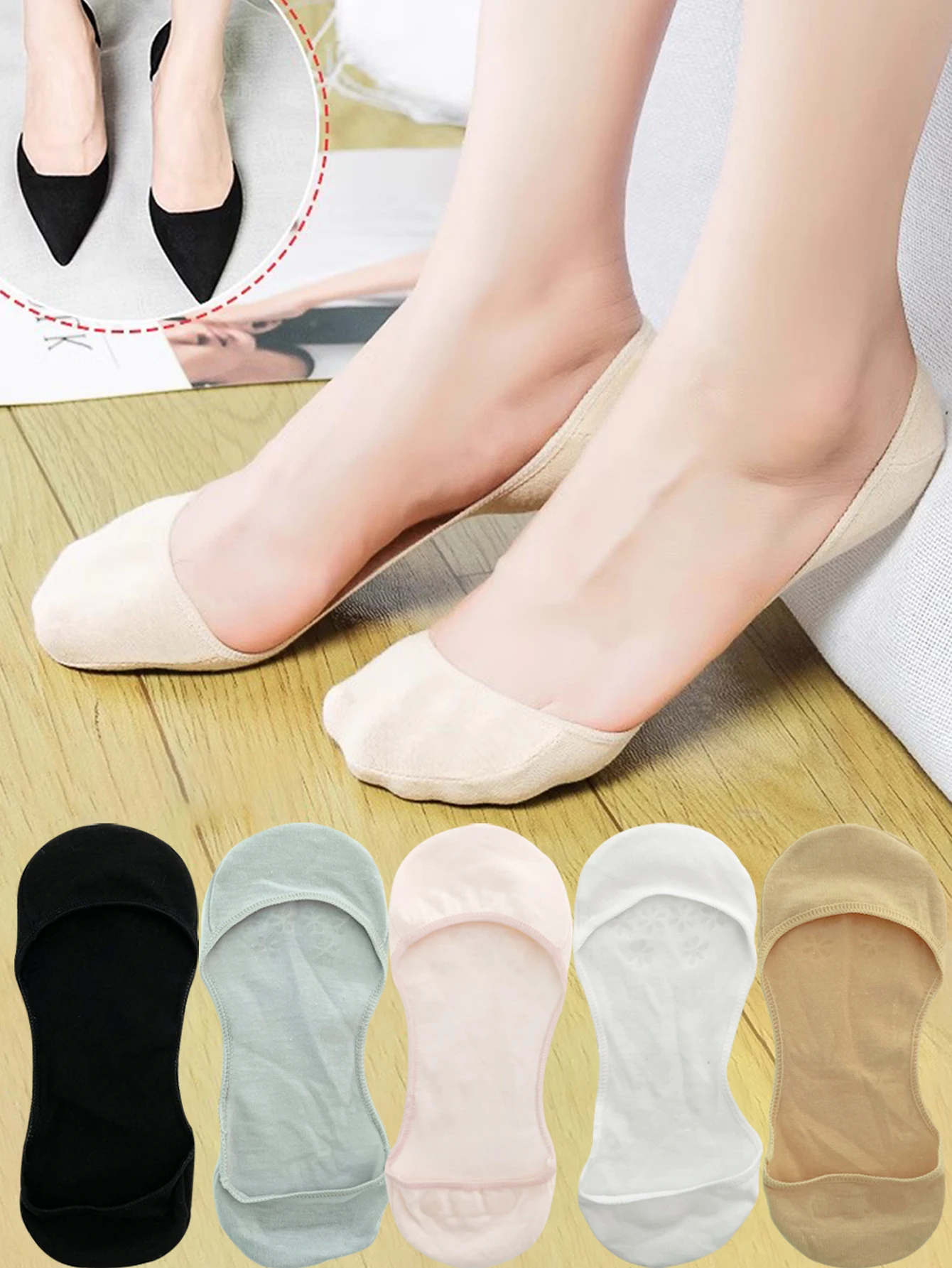 Damen Bootsocken Unsichtbare Rutschfeste Silikon-Grip Niedrig Geschnittene Dünne Atmungsaktive Socken für High Heels Sommer No-Show-Socken