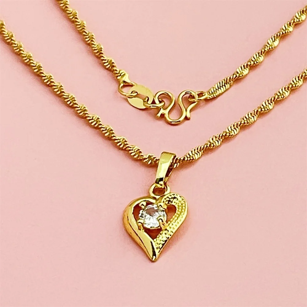 

Luxury 24K 9999 Pure Gold real gold Love Pendant Necklace Light Luxury Peach Heart Women's Pendant Necklace