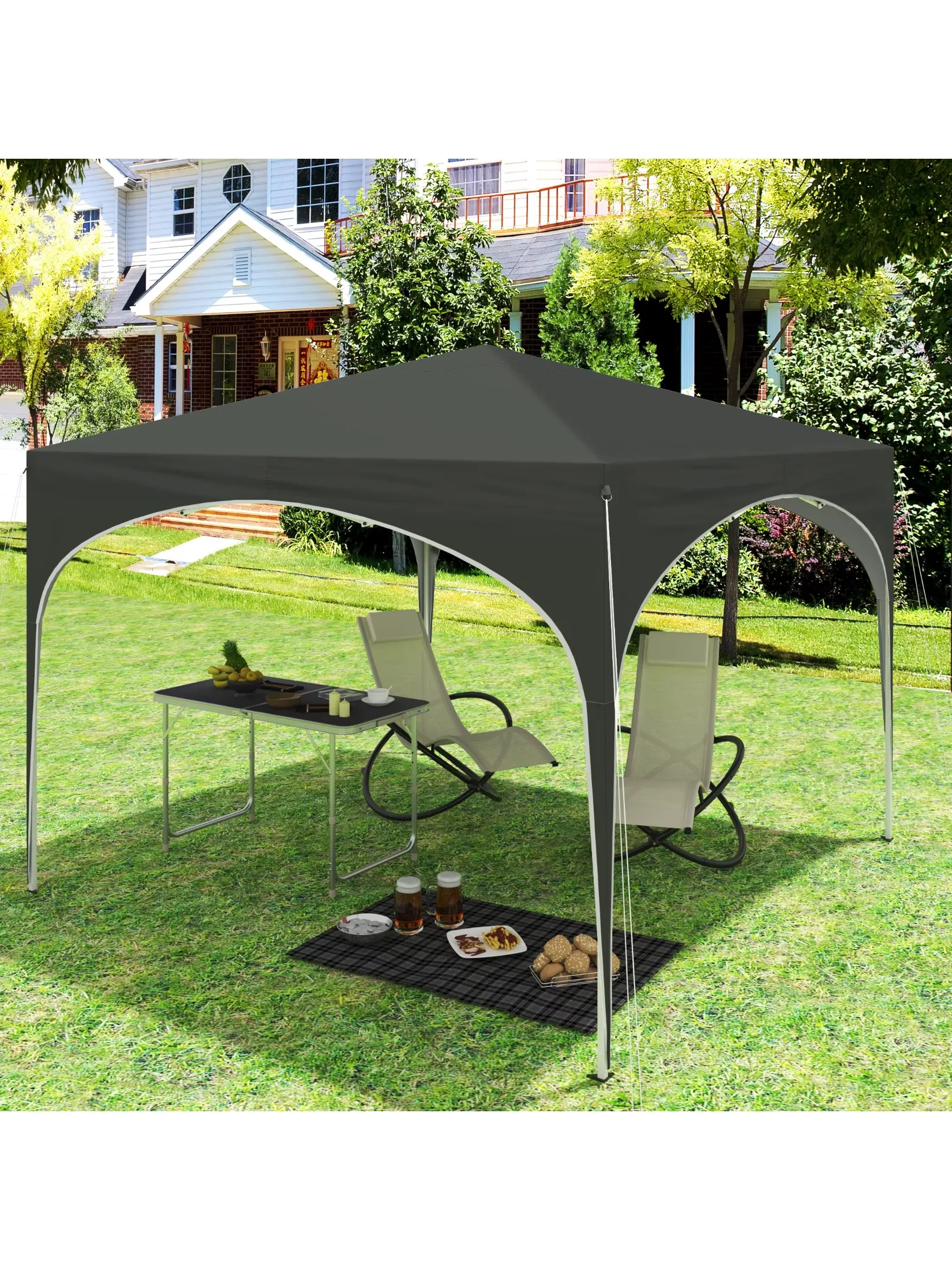 WOLTU Waterdichte Inklapbare 3x3m Tuinpaviljoen Partytent Pop-up Paviljoen met Halfrond Dak voor Buitenmarkten - afbeelding 2
