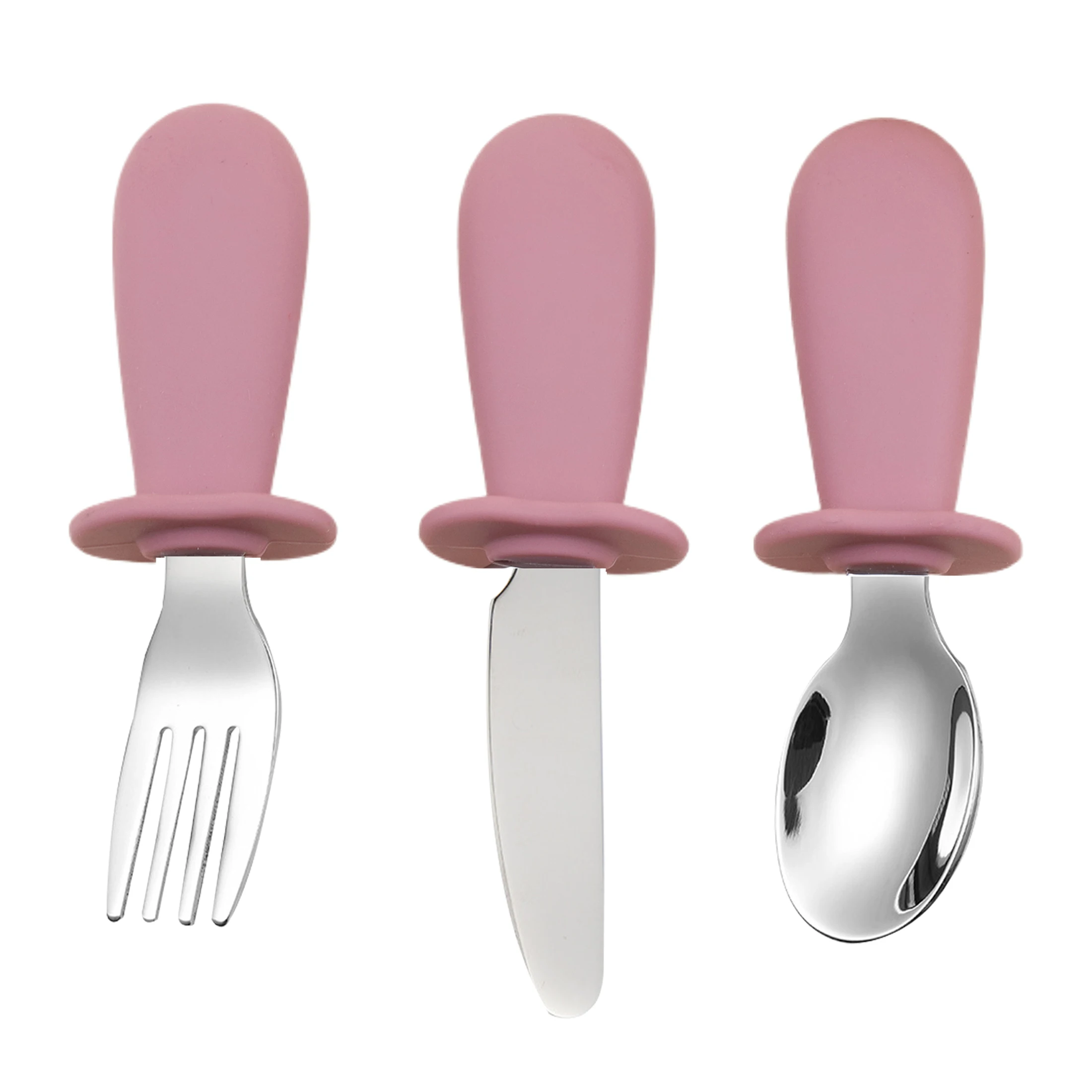 طقم أدوات مائدة وملعقة سيليكون مكون من 3 قطع لأطعمة الأطفال وأدوات التغذية وملعقة شوكة للأطفال من الفولاذ المقاوم للصدأ #6