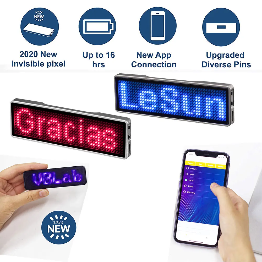 

Fully New Bluetooth LED Name Badge DIY Programmable Scrolling Message Board Mini LED Display HD Text Digits Pattern Display