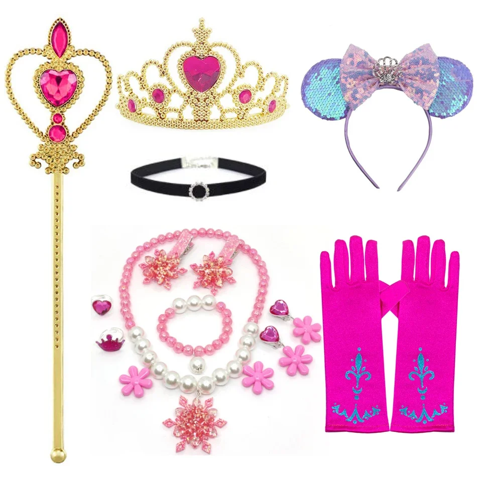 Mermaid Accessories Gloves Wand Crown Jewelry Set Wig Necklace Braid for Princess Dress Clothing Cosplay Halloween Birthday