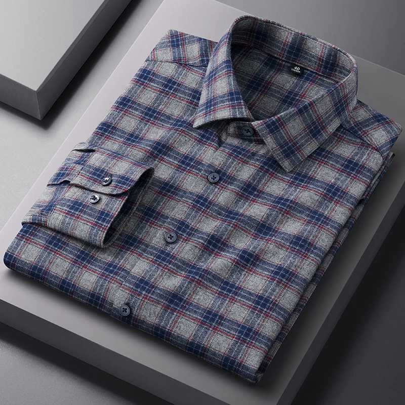 Men's Cotton Shirt Solid Color and Plaid Pattern Long Sleeve Casual Button Down Shirt Soft Comfortable Office Casual Breathable