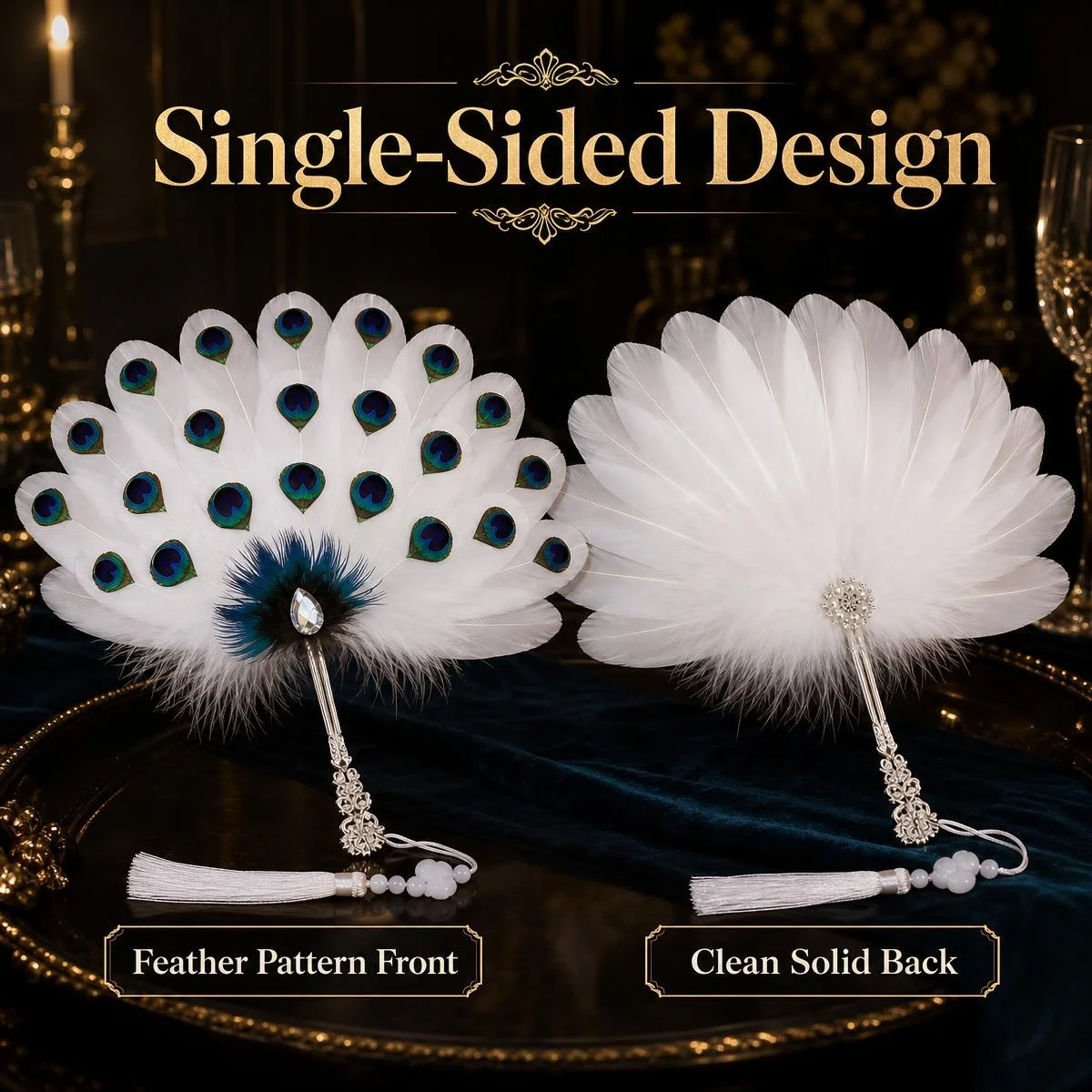 Peacock Feather Fan Goose Feather Hand Fan for Wedding Dance Stage Costume Performance Party Decor DIY Craft Accessories